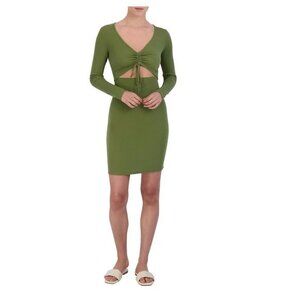 BCBG Paris Women's Rib Knit Cut Out Dress Long Sleeve Olive Green Medium NWT
